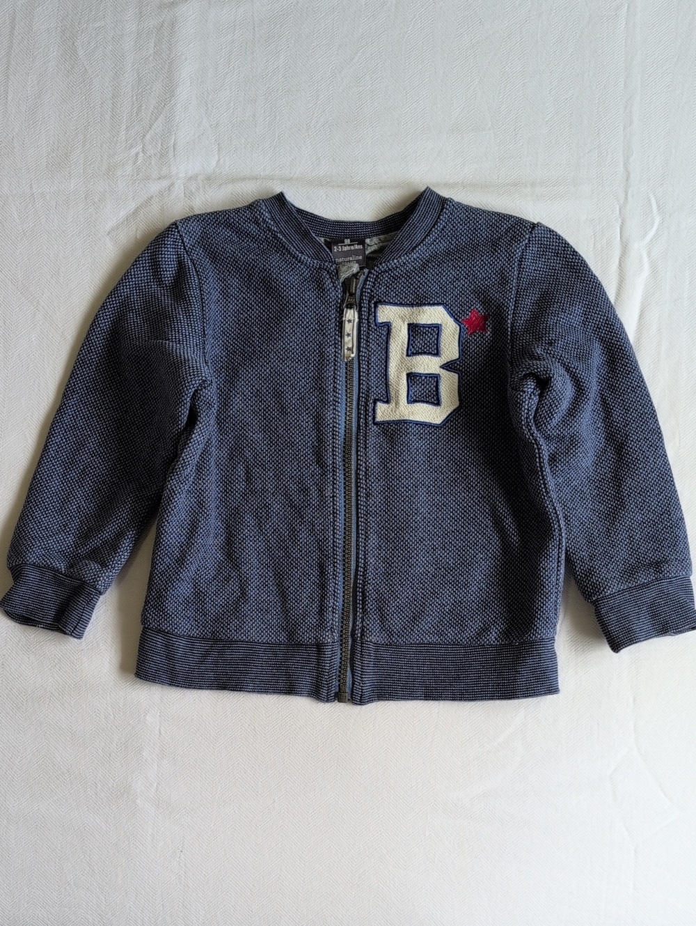 Naturaline Organic Cotton Blue Varsity Knit Zip Jacket Bomber Toddler Boys 2T 3T
